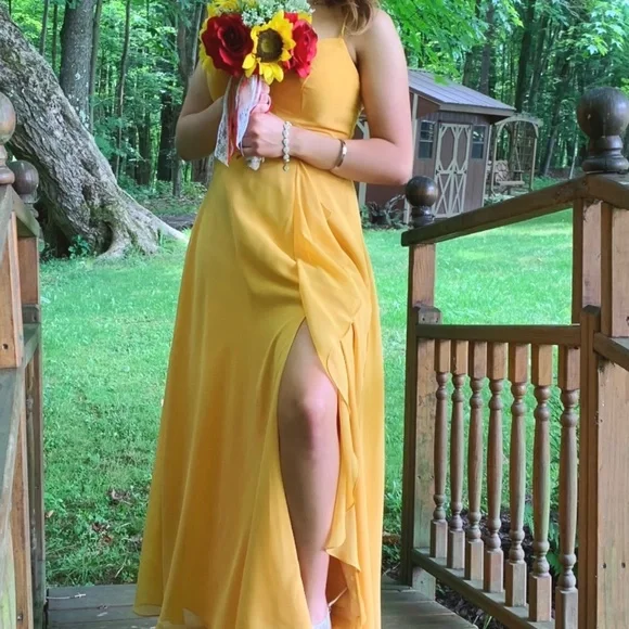 Azazie | Dresses | Marigold Aline Ruched Chiffon Floor Length Dress |  Poshmark